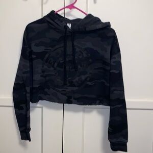 Gold’s Gym XS Black Gray Camouflage Logo Hoodie Crop Top